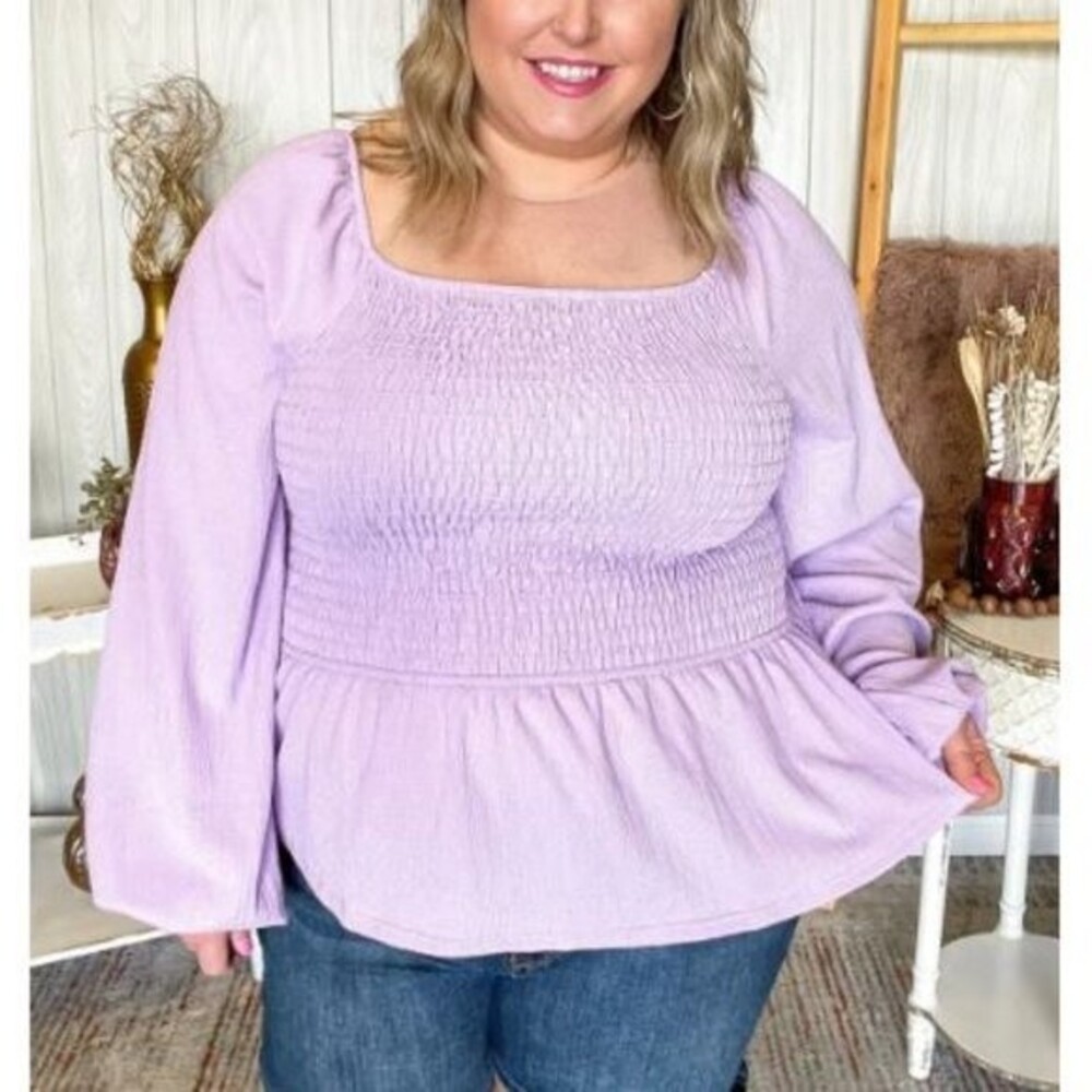 White Birch 1X Purple Smocked Long Sleeve Princess Blouse